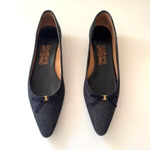 Salvatore Ferragamo Severina Blue Denim Flats Size 8